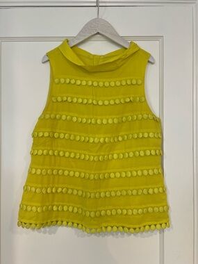 J. Crew Sleeveless Yellow Pom Pom Trim Top